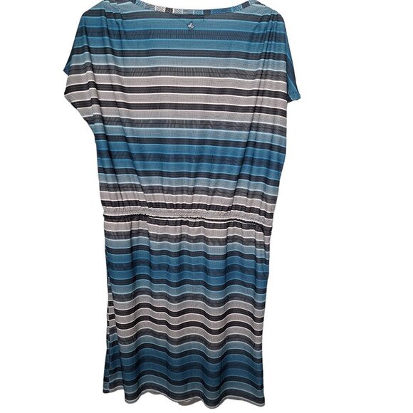Prana Lindy Blue White Black Drawstring Geo Print Casual Shift Dress Size Medium - Picture 3 of 7